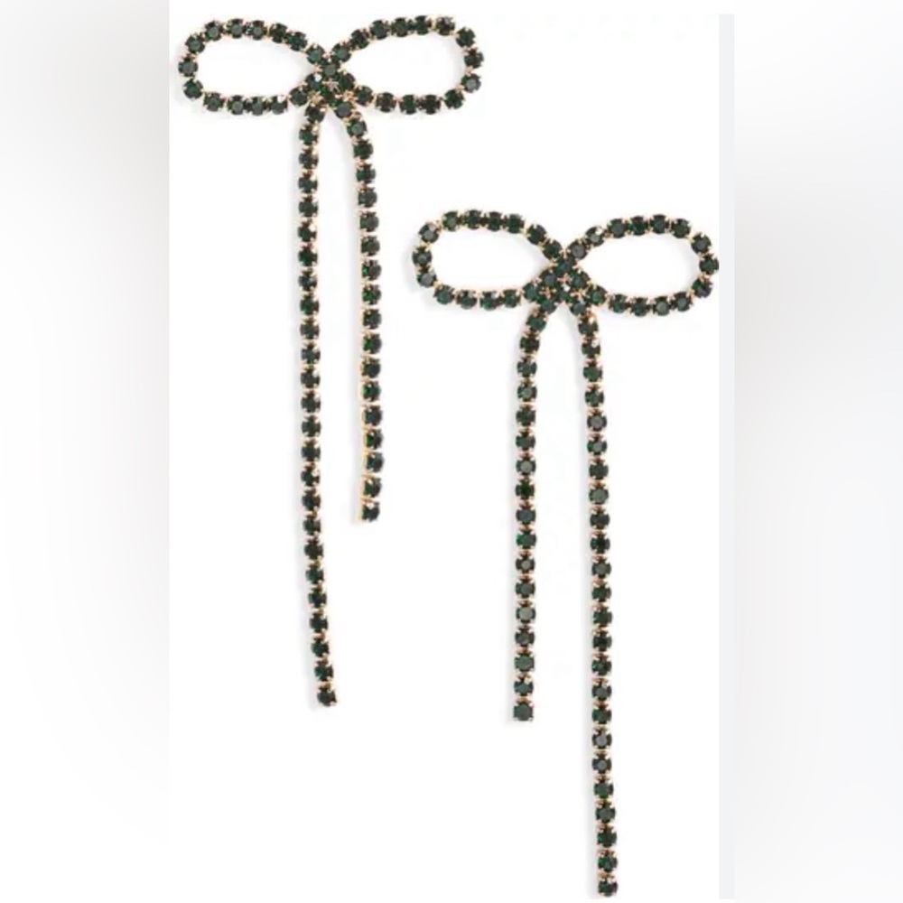 NWT Elegant Bow Green Crystal Earrings - Picture 1 of 2